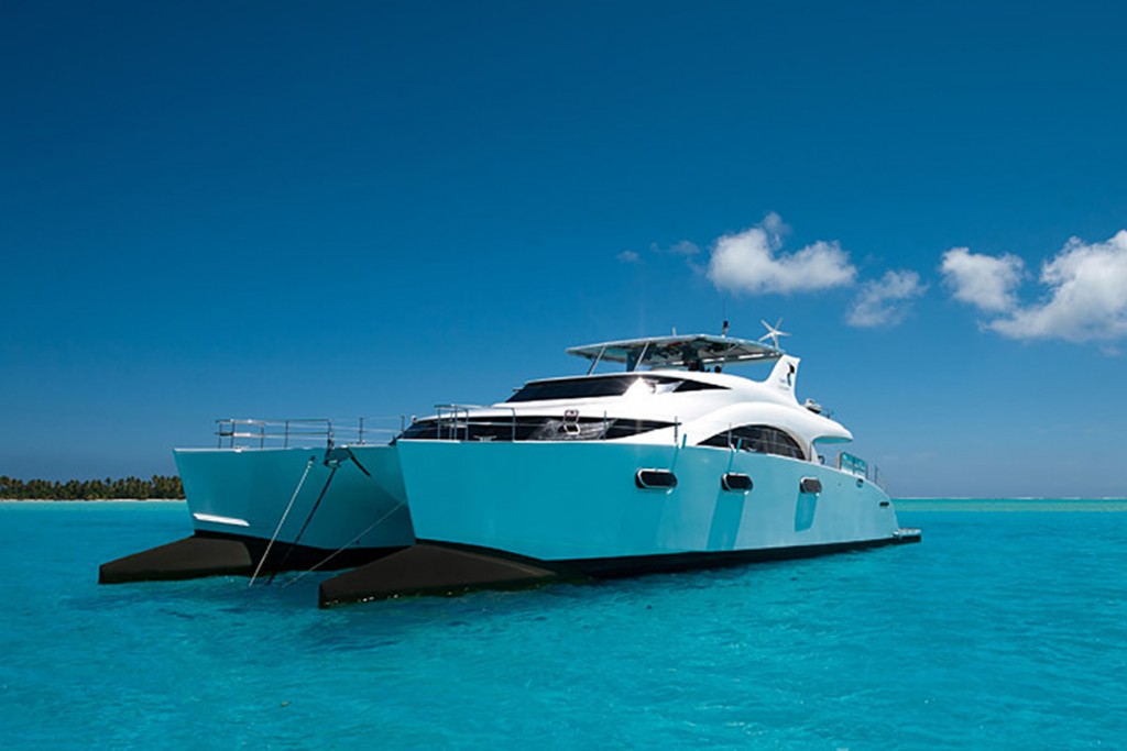 Sunreef Yachts catamaran at anchor.