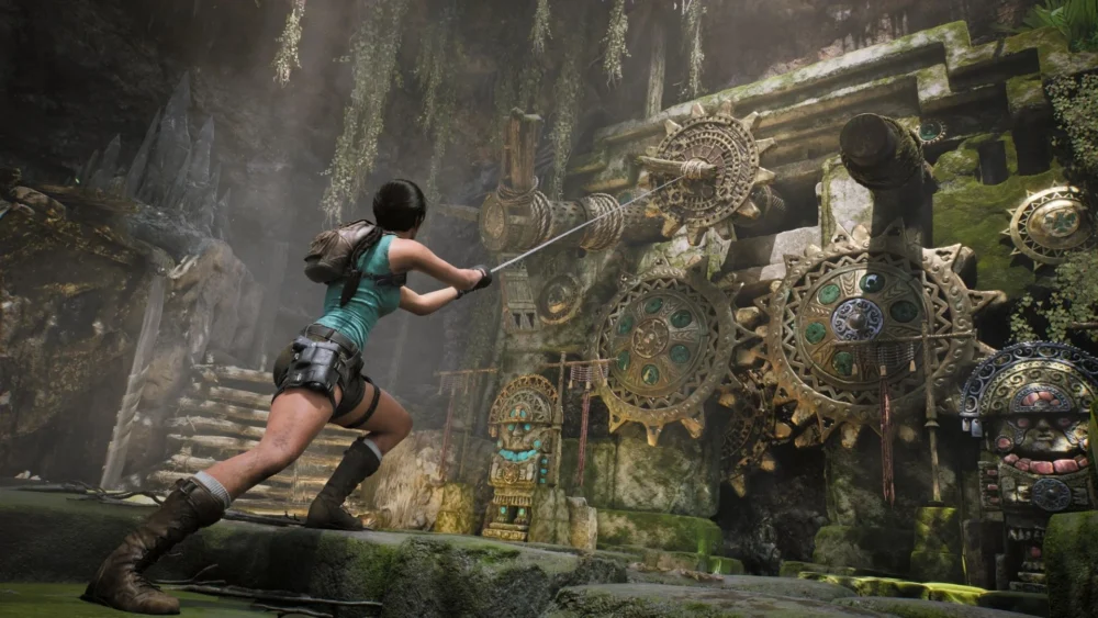 Lara Croft using grappling hook